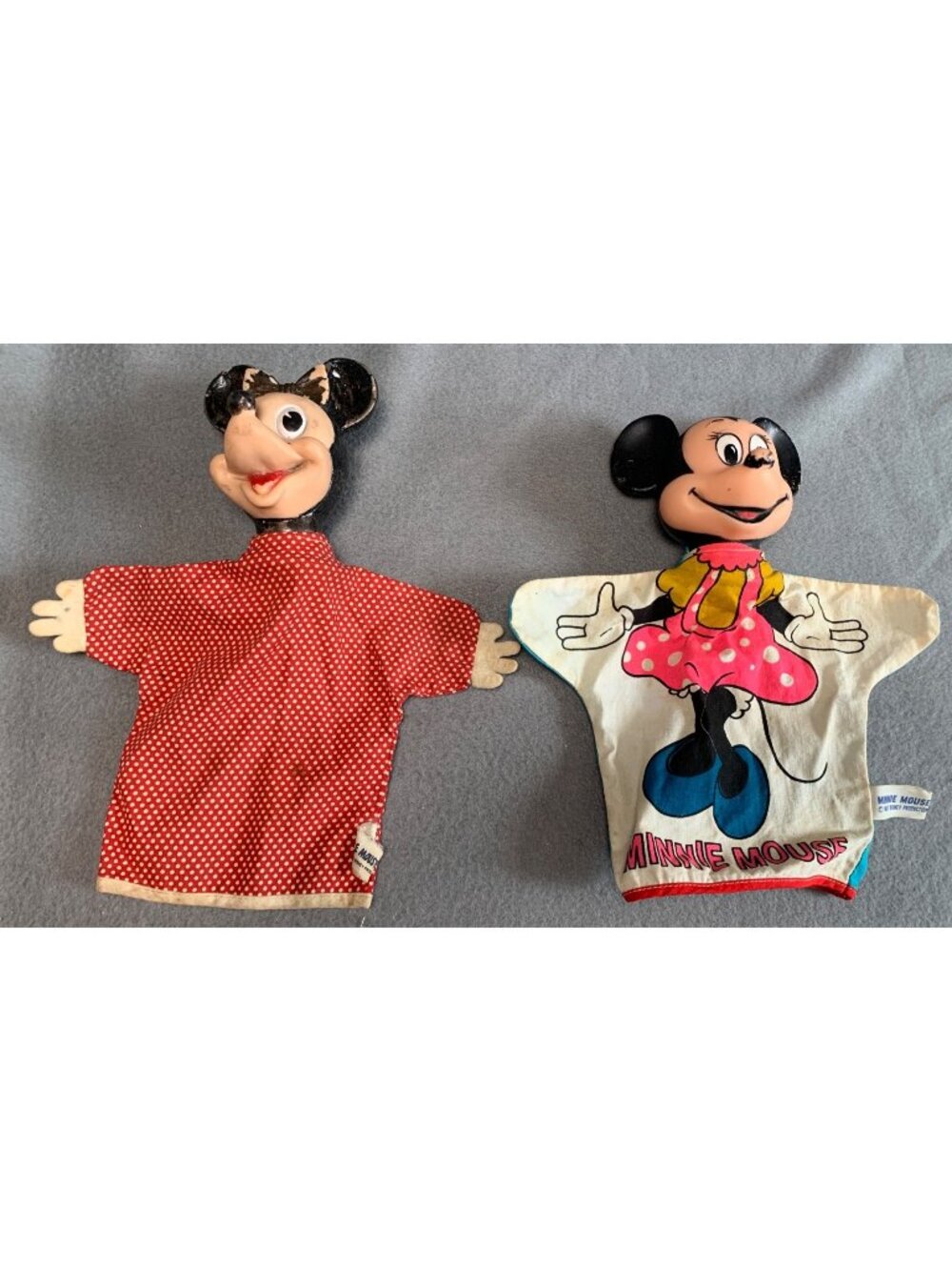 Gund Mickey & Minnie Mouse Hand Puppets Japan Cotton Plastic Vintage